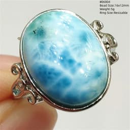 Natural Blue Larimar Adjustable Ring 925 Sterling Silver Larimar Gemstone Women Men Water Pattern AAAAA