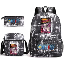 One Piece Luffy Anime Print School Backpack Set 3-in-1 Shoulder Bag Pencil Case for Boys Girls Kids Bookbag