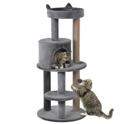 PawHut 4 Tiers 104cm Cat Tree w/ Scratching Posts Perches Hanging Ball