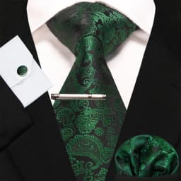 Blue Green Paisley Neck Ties For Men Luxury 8cm Wide Silk Wed Tie Pocket Square Cufflinks Tie Clips Set Christmas Gifts For Men