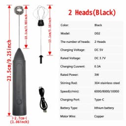 Electric Coffee Frother 2 In 1 Rechargeable Type-C Blender Stainless Steel 3 Speeds Milk Mixer Egg Beater Handheld Foam Maker