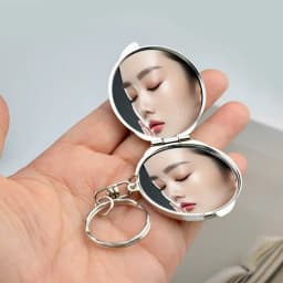 Mini Keychain Mirror Folding Pocket Double Makeup Mirror Heart-Shaped Round Cosmetic Mirror Small Portable for Travel