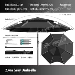 1.8-2.6m Double-Layer Fold Big Garden Parasol Windproof Umbrella Large Outdoor Umbrella for Beach Parasol Fishing Umbrella Shade