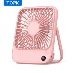 TOPK Ultra Thin Mini Portable Fan 5000mAh USB Rechargeable Electric Desk Fan LED Display Personal Cooling Table Fan Camping