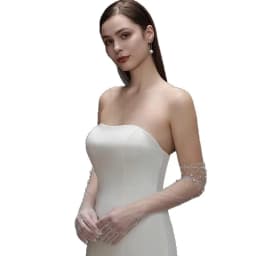 Elegant Pearl Beaded Long Elbow Bridal Gloves for Wedding Party Finger Tulle Gloves Marriage Accessories