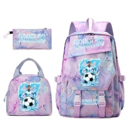 Cr7 Ronaldo 67 Print Student Backpack Set with Lunch Bag Pencil Case Teen Girls School Travel Daypack