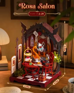 Rolife Wooden 3D Puzzle Toys - Rosa Salon DIY Miniature Dollhouse Model Building Kit with LED Light for Home Decor Holiday Gift for Adults Teens