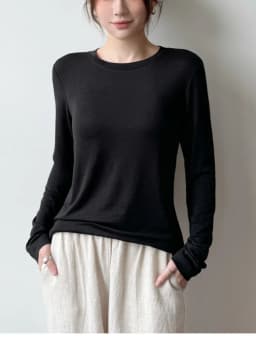 Women's Acetate Soft Long Sleeve T-shirt Spring Autumn Round Neck Thin Basic High Elasticity Tops