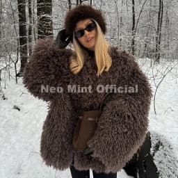 Neo Mint Winter 2026 Hot Chocolate Fluffy Chunky Sheep Fur Coat Women Oversized Overcoat Outerwear Ins Street Fashion Fur Jacket
