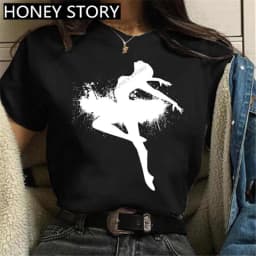 Dance Letter Print T Shirt Ballet Silhouette Monogram Print Women's T-shirt Loose Aesthetic Tops Graphic T Shirts Pro Choice