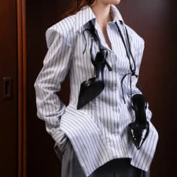 Women's Spring Summer Lapel Striped Fitted Asymmetrical Hem Shirt Casual Office Date 2026 New Trendy Feminine Fashion Shirt