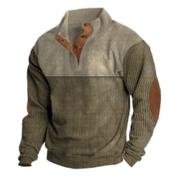 Men's Hoodies Spring And Autumn Corduroy Casual Patchwork Stand Collar Button Sports Hoodie Man Clothing