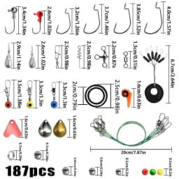 187/263 pcs Fishing Tools Accessories Kit Jig Hooks Fishing Sinker Weights Swivels Snaps Connectors with Fishing Tackle Lure Box