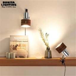Swing Arm Clip Wall Lamp, Retro Japanese Solid Wood Sconce with Plug Cable, LED Reading Light for Bookshelf Bedside Office Table