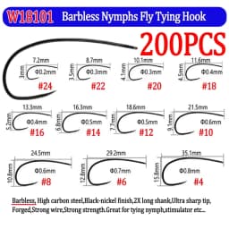 200pcs Barbed and Barbless Fishing Fly Hook Nymphs Pupa Egg Fly Dry Fly Wet Fly Jig Nymph Hook Caddis Streamer Fly Tying Hook