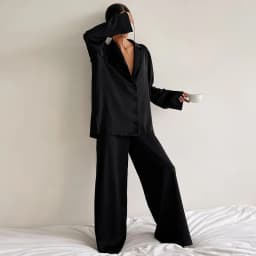 Two Pieces Women Pajama Sets Single Breasted Blouses Lounge Full Sleeve Spliced Straight Pants Casual Solid Lady Sleepwear