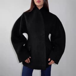 Thickened Woolen Women's Coat Stand Collar Button Waist-cinching Long Sleeve Female Jacket 2025 Autumn Winter New Streetwear