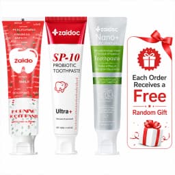 ZaiDoc 3Pcs Toothpaste Set : Probiotic + Coconut Whitening + Clear Gel with Christmas Hearts Nano Hydroxyapatite Natural Oral Care 120g Each