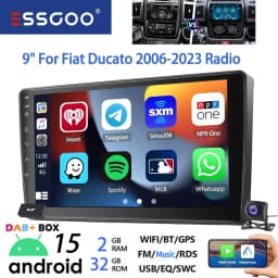 ESSGOO 9" Android 15 4+64G Car Stereo Radio For Fiat Ducato/Peugeot Boxer/Citro Carplay Android Auto GPS Navi FM RDS WiFi BT SWC