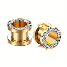 1 Pair Double Flare Stainless Steel Tunnel Specification Screw Gemstone Rhinestone Tunnel Plug Tensioner Jewelry 8G-5/8"