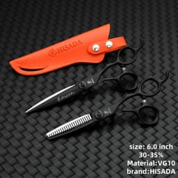 HISADA Hairdressing Scissors Black Suit 6.0 6.5 7.0 Advanced Black Coating Scissors, VG10 Steel Professional Hairdressing Scisso
