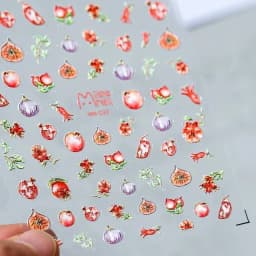 Lovely Red Fruit Strawberry Cherry Bowknot Love Heart Star Silk Ribbon 5D Nail Art Stickers Chic Self Adhesive Manicure Decal