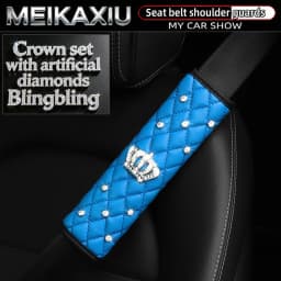 Soft Leather Diamond-Encrusted Crown Car Shoulder Guard 1PC/2PCS Safety Belt Decoration Shiny Accessory for Women's Cars
