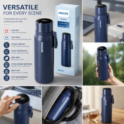 Philips Electric Kettle Thermos Cup 480ML 316 Stainless Steel Temp Display 24-Hour Long Insulation IPX7 AWP2569 insulated bottle