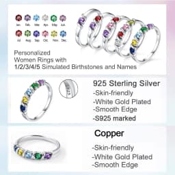 U7 925 Sterling Silver 1-5pcs Birthstones Ring for Woman Promise Engagement Wedding Custom Family Jewelry Gift Mother Grandma