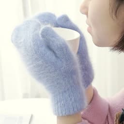 Rabbit Wool Full Fingers Gloves For Men Women Korean Winter Warm Mittens Gloves Ladies Solid Color Thicken Five Finger Gloves
