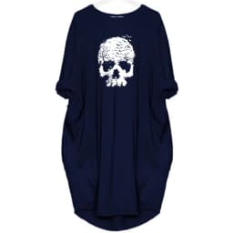 Women's Summer Loose Skull Print Round Neck Long Sleeve Pocket Comfortable Casual P lus Size Dress ashion Streetwear Oversized