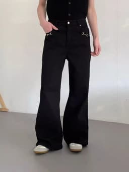 American-style retro button design washed jeans spring and autumn high-waist loose high-street wide-leg jeans for men and women