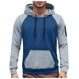 Men's Long Sleeve Color Blocked Pullover Hoodie With Zipper Pocket Fleece Lined And Thickened Hoodies for Men Pullover