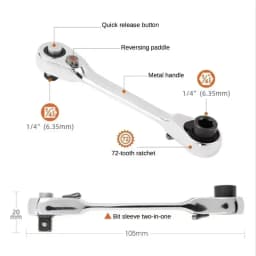 NEW Mini 1/4 Inch Double Ended Quick Socket Ratchet Wrench Rod Screwdriver Bit Tool Contain 1 X Ratchet Handle Wrench