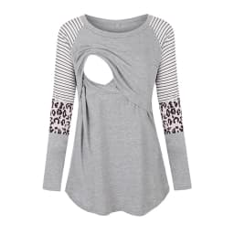 Women Maternity Long Sleeve Nursing Patchwork Color Tops Breastfeeding Blouse