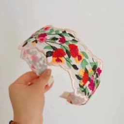 2pcs Women'S Floral Lace Headbands - Vintage Bohemian Wide Non-Slip Mesh Hairbands with Comb Teeth, Colorful Flower Embroidery