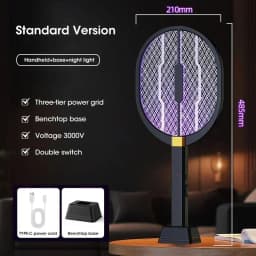 Rechargeable 3000V Electric Mosquito Swatter With UV Light Insect Killer for Indoor Outdoor Home Garden Camping Travel