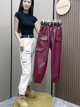 Women's Cargo Leather Pants Fall Winter New Classic Dark Department Fashion Trend Pocket Decoration Loose Oversized Pants 4XL