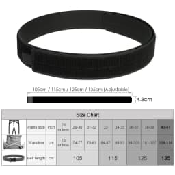 KOLBER 4.3cm Tactical Inner Belt for Men Premium Nylon 105cm to 135cm Hook & Loop Belt Military Army Straps No Buckle Waistband
