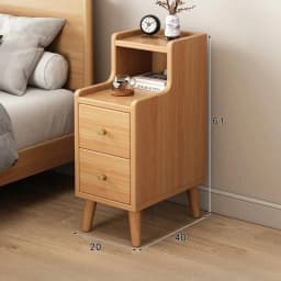 Modern New Chinese Style Nightstand - Narrow Solid Wood Bedside Table with Storage Drawer, Minimalist Bedroom Furniture