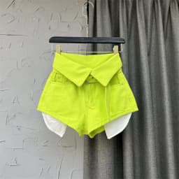 Korean Design High Waisted Wide Leg A-line Shorts Green Denim Hot Pants for Women Jeans