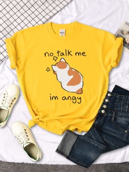 No Talk Me Cute Angy Cat T-Shirt Woman Solid Tops Women Harajuku Style Casual Tees Oversize Soft Female Short Sleeve