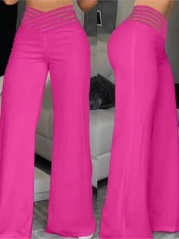 Women Wide Leg Flared Pants 2024 Spring Casual Crisscross Sheer Mesh Patch High Waist Trousers Y2k Streetwear Elegant Work Pant