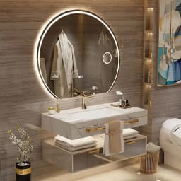 Luxury Wall Mounted Bathroom Vanity with Ceramic Sink Large Mirror Solid Wood Drawers Floating Bathroom Vanity Cabinet Furniture