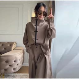 Solid Single Breasted Jacket Suit Loose Full Sleeve Lapel Jackets Wide Leg 2026 Spring New Chic Casual Women Loose All-match Set