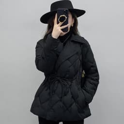 Schinteon Women White Duck Down Double Breasted Jacket Argyle Autumn Winter Outwear Office Lady Turn-down Collar Slim Coat 2026
