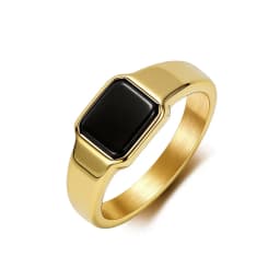 Luxury Designs Black Gemstone Geometric Ring Minimalist Style Titanium Steel Finger Ring For Women Trendy Jewelry Christmas Gift