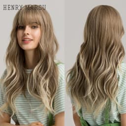 HENRY MARGU Long Wavy Brown Red Orange Wigs with Bangs Cosplay Party Heat Resistant Synthetic Hair Wigs for Black Women Afro