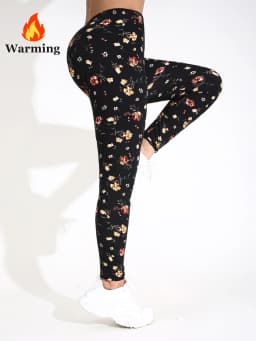 Autumn Winter 1PACK Women's Small Floral Plush Thick Sexy Tight Legging Casual Sports Elegant Fitness Yoga Pants