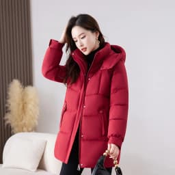 Winter Thickened down Cotton Jacket Women's Mid-Length Loose Fit Coat Detachable Cap Korean Style Polyester Fabric Long Sleeve